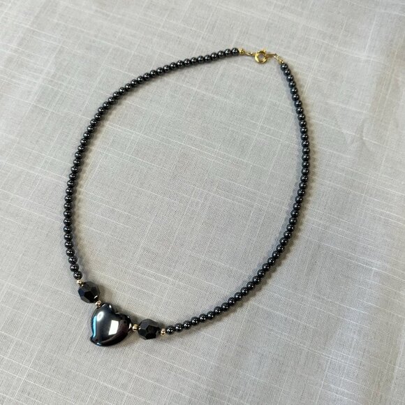 Vintage Hematite Heart Beaded Necklace - Picture 10 of 13